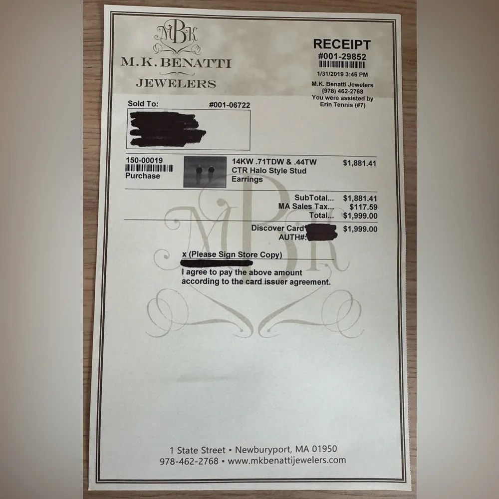 14k White Gold Genuine Diamond Center Halo Style Earrings - Picture 4 of 7